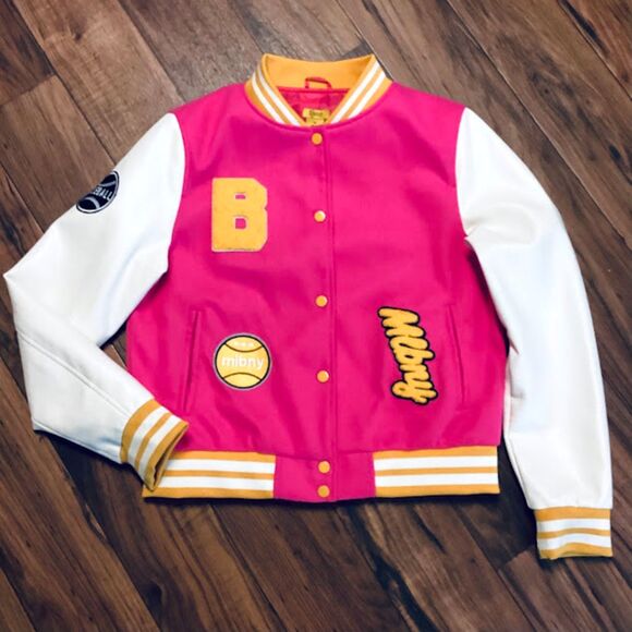 Daisy Women's Varsity Patch Casual Bomber Jacket in Pink/Multi  XL - Picture 1 of 9